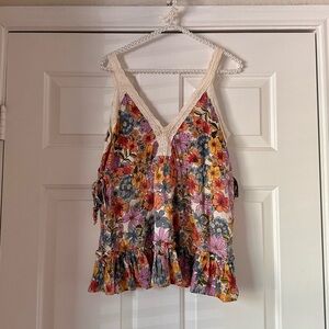 Angie Floral Crochet Trim Babydoll Top